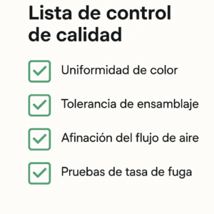 Lista de control de calidad: color, tolerancia, airflow, tasa de fuga